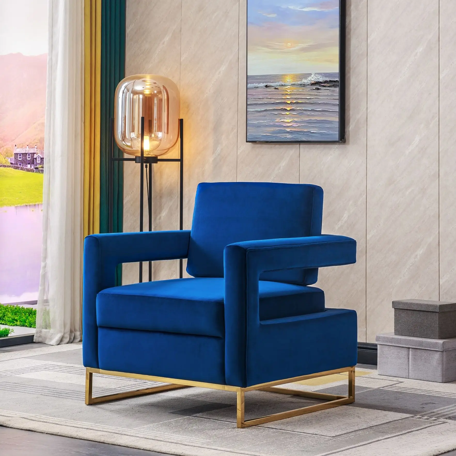 

[Flash Sale]6 Colors Modern Velvet Accent Chair Elegant Armchair with Golden Stainless Steel Base[US-W]