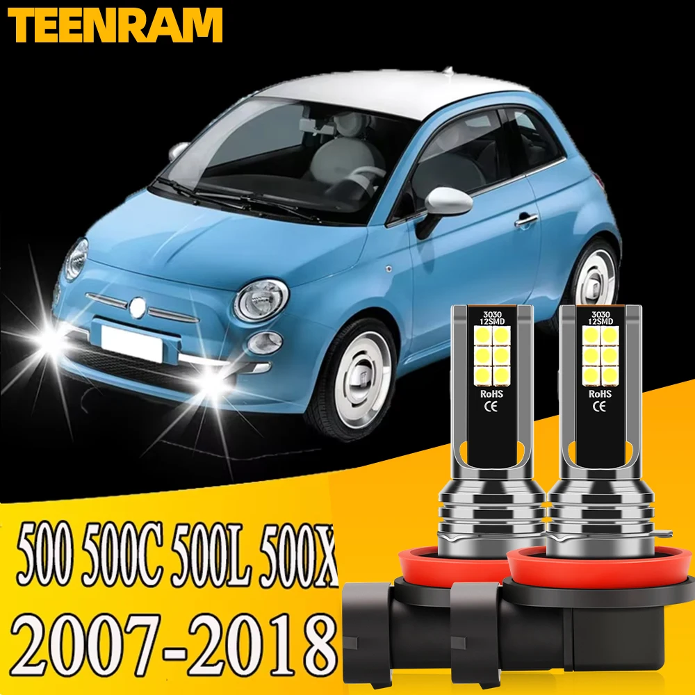 2x LED 자동차 앞 안개등 전구 램프 액세서리 Fiat 500 500C 500L 500X 2007-2018 2007 2008 2009 2010 2011 2012 2013 2014