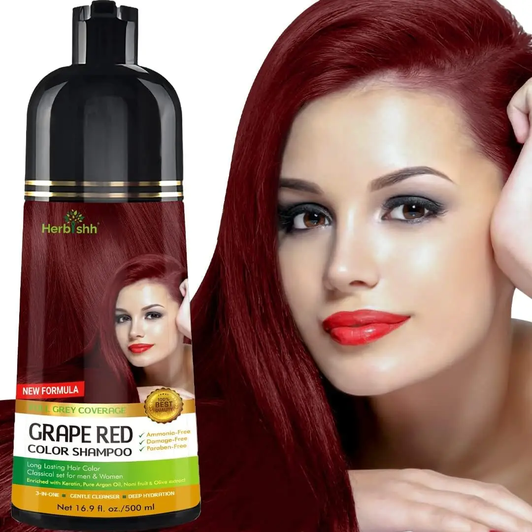 Shampoo Tinte Cubre Canas Rojo Uva Herbishh 500ml