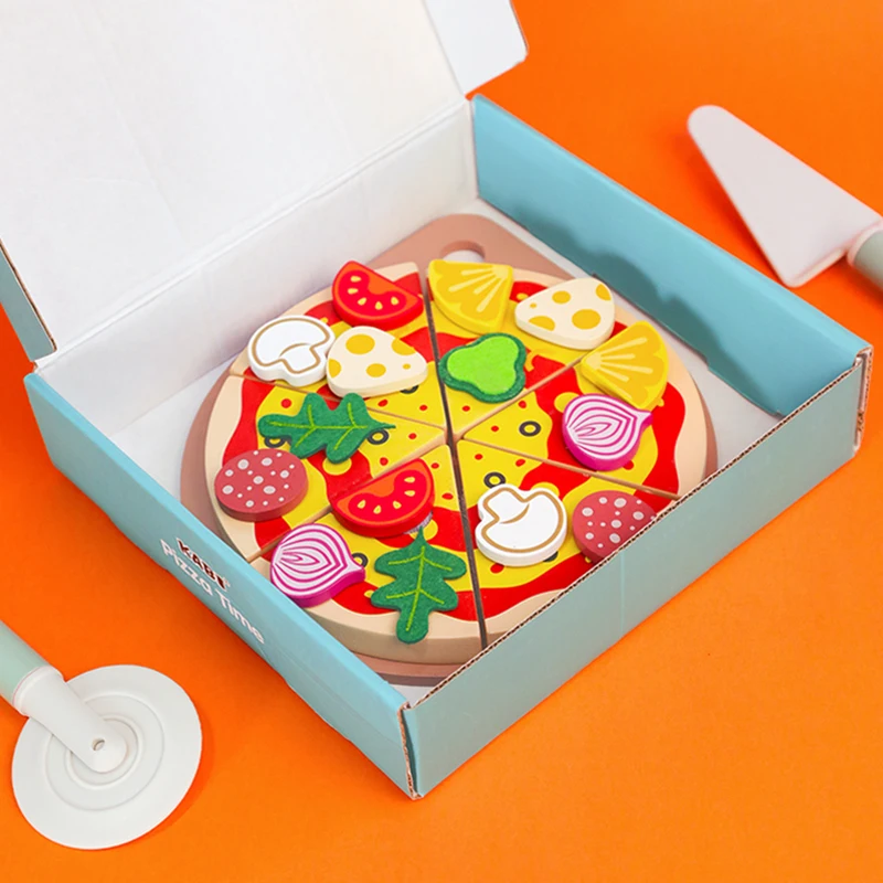 Kids Pizza Cutting Toy Montessori Pretend Food Toys Wooden Simulation Food Toy Role Play Game Early Educational Kitchen Toys