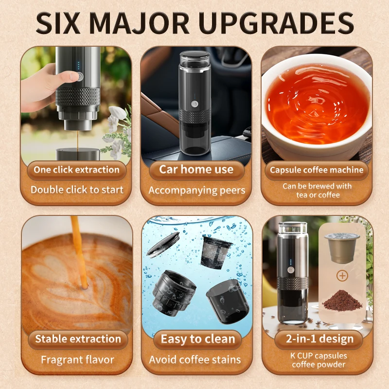 Coffee Maker Espresso Maker Wireless Espresso Machine Travel Coffee Maker Small Rechargeable Coffee Machine for Camping RV Hiking Capsul Suitable