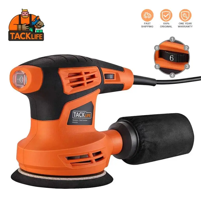 Tacklife Prs02A Levigatrice Orbitale 6 Velocità Variabile 280W 10 Pezzi Levigatura 3 Pezzi Lucidatrice Levigatrice Con Scatola Di Raccolta Della Polve