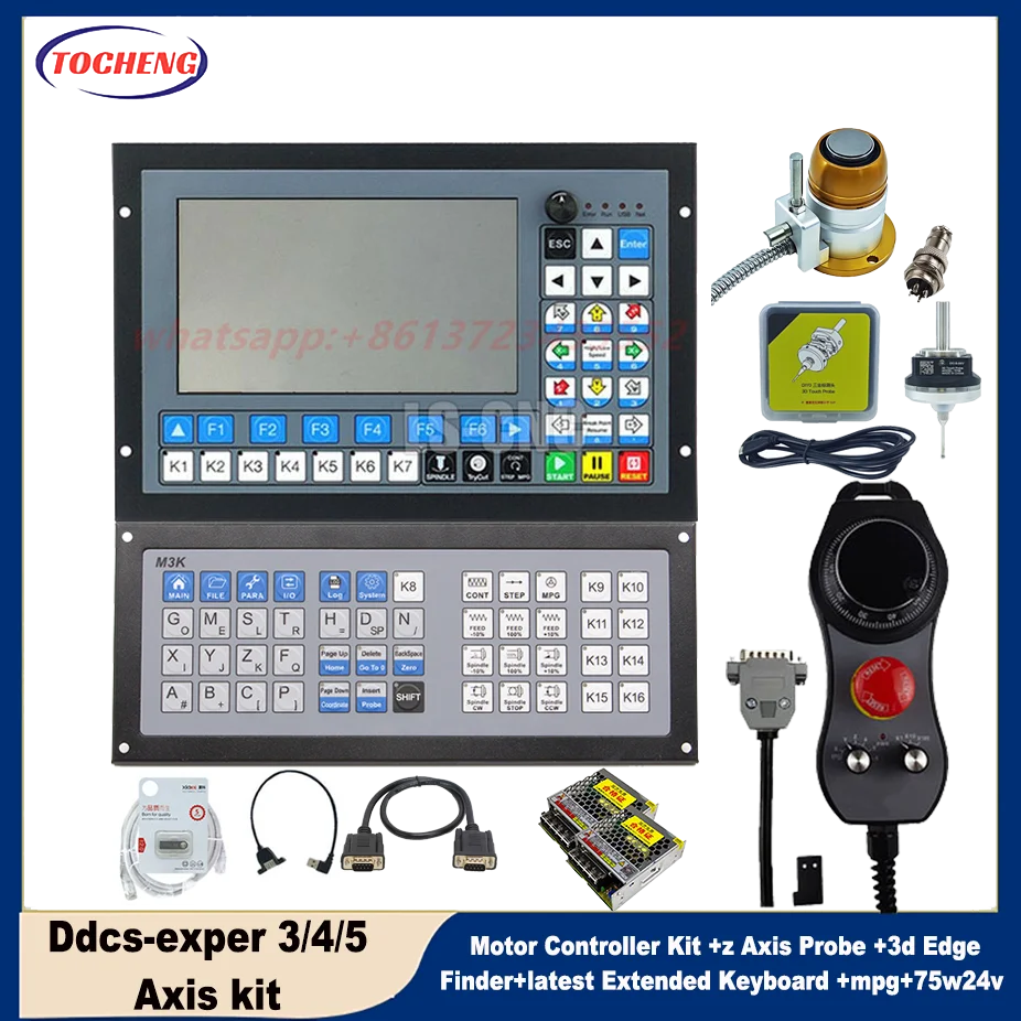 Ddcs-Exper 3/4/5 Axis Cnc System, Kit Controller Motore + Sonda Asse Z + 3D Edge Finder + Ultima Tastiera Estesa + Mpg + 75 W24V Power