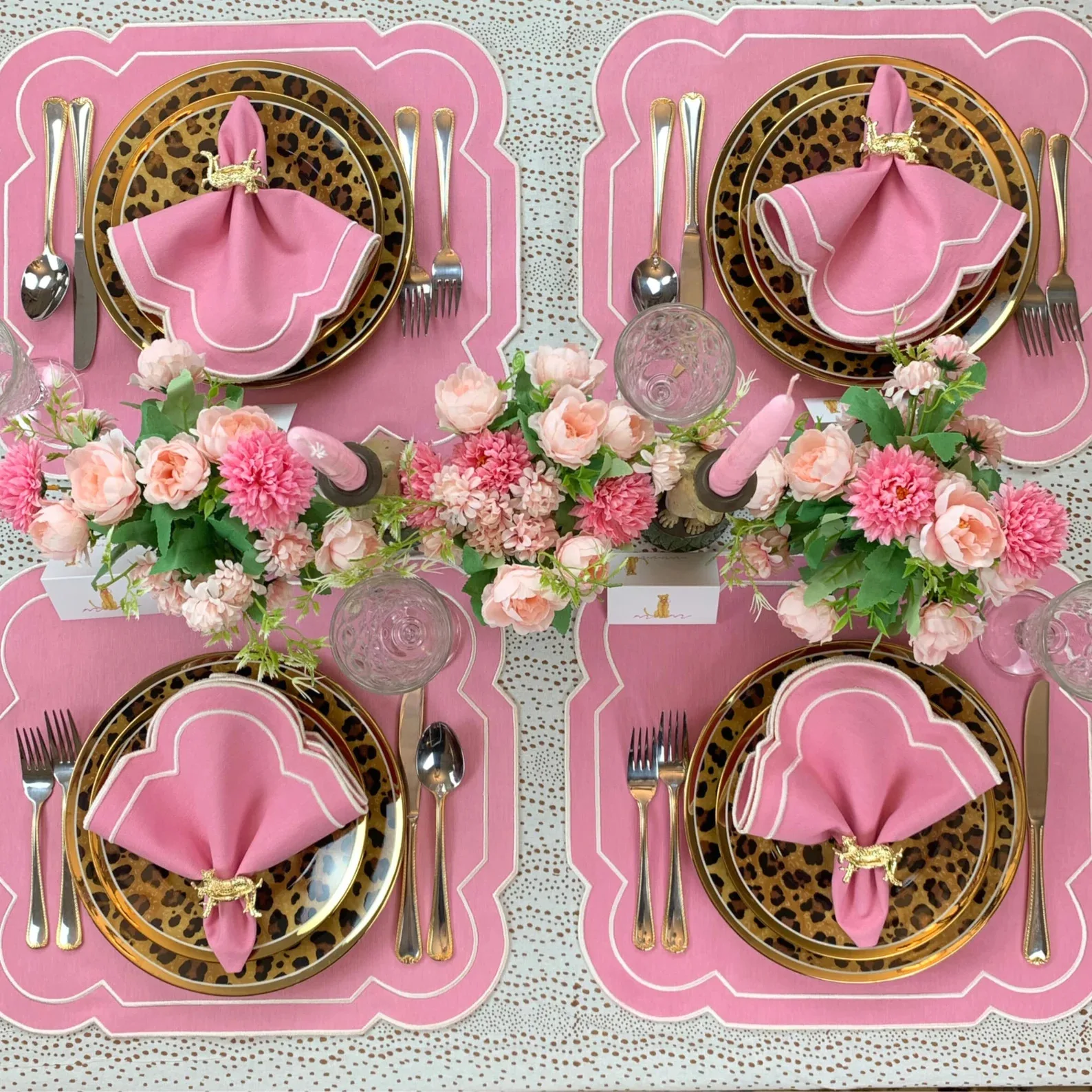 Pink & Blue Cotton Embroidered Placemat Napkin Set,table linen wedding