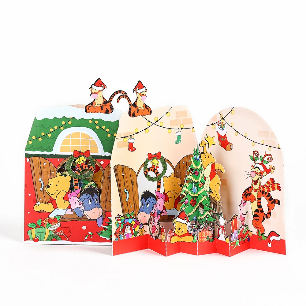 Winnie the Pooh 3D Pop Up Card Christmas Greetings Card Piglet Creative Decorations Xmas Tree Party Invitation With Envelope greeting cards
