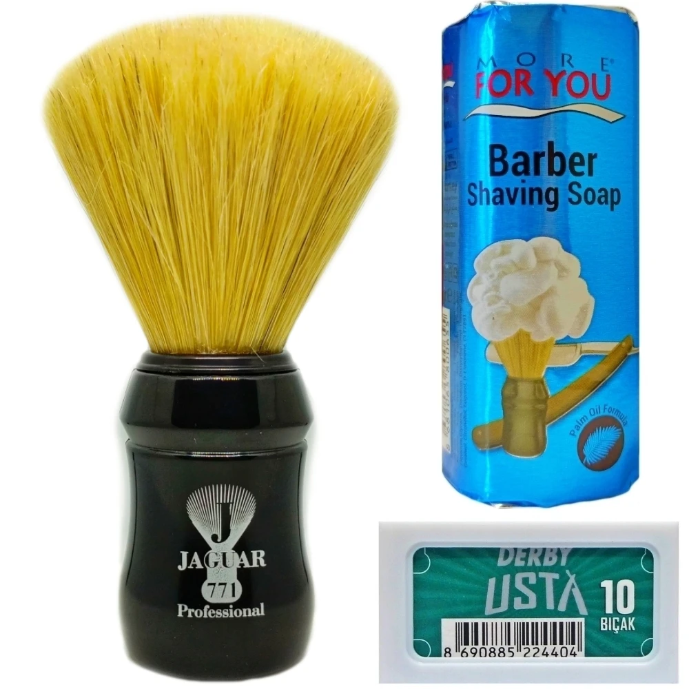 

Jaguar 771 Black Shaving Brush - Derby Usta Double Edge Razor Blades 10 Pcs - More For You Shaving Soap 75g - Shaving Set