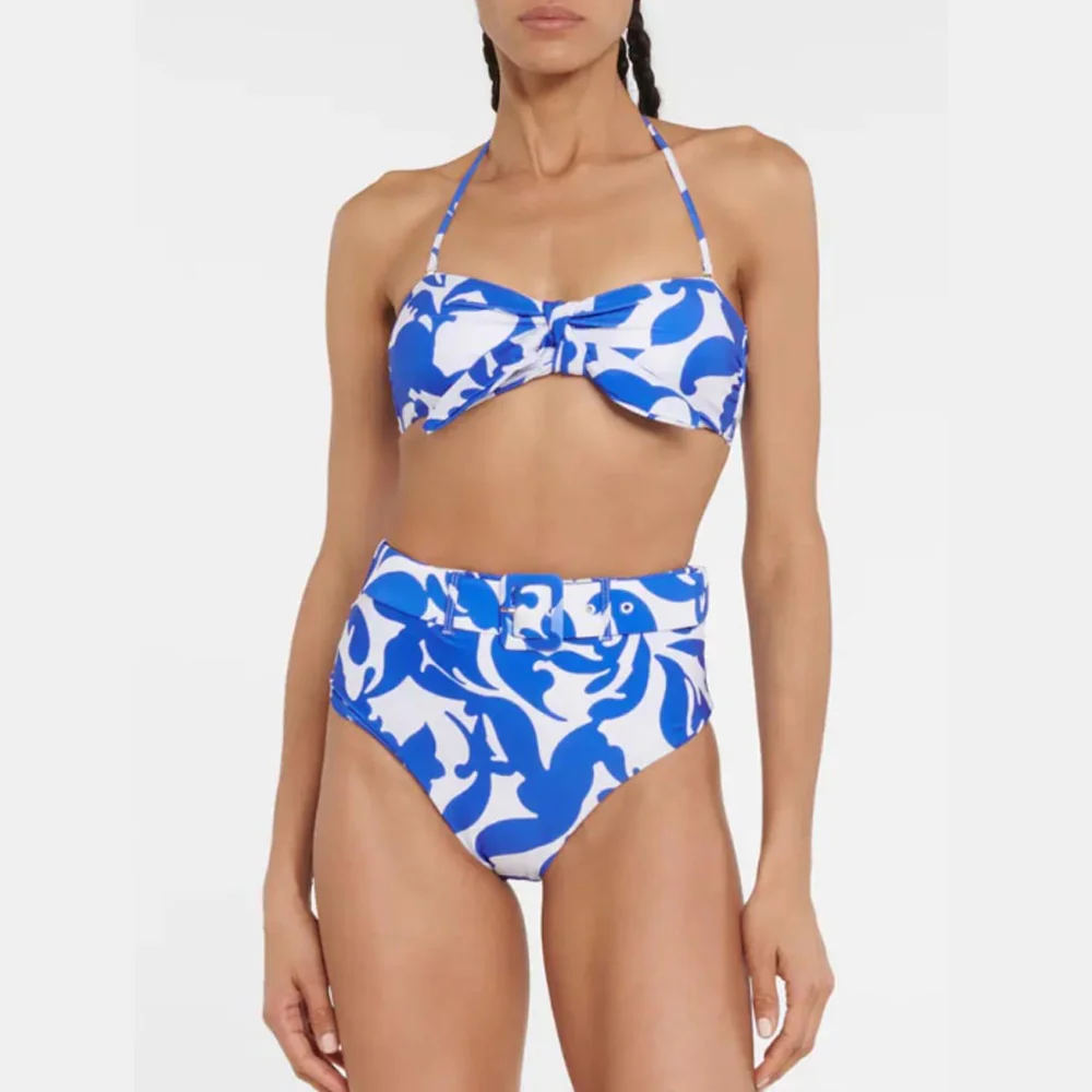 

Women One Piece Swimsuit Blue Cover Deep V Design Holiday Beach Dress Summer Surf Wear Vintage Cover Up