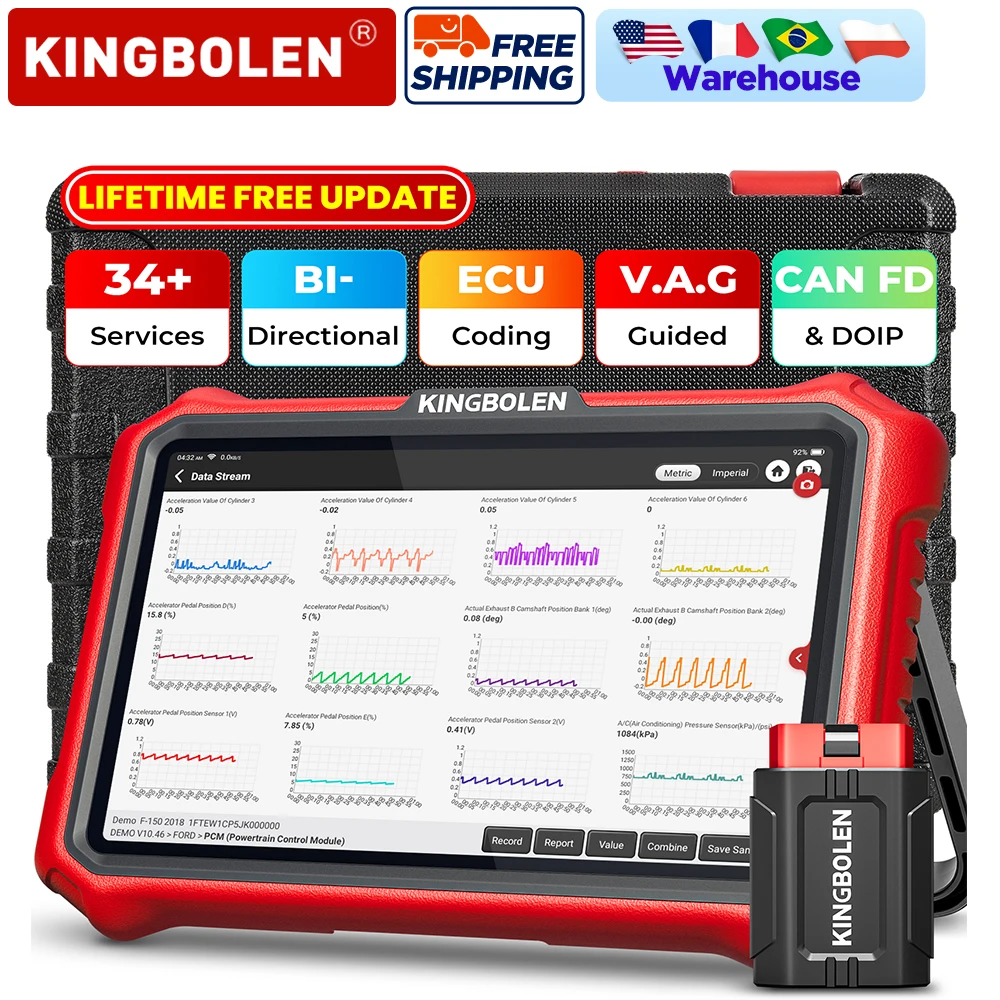 Herramientas de diagnóstico de sistema completo KINGBOLEN K8 Elite/K8 Pro, codificación de ECU, CANFD, FCA, escáner OBD2, 34+ servicios, actualización gratuita de por vida.