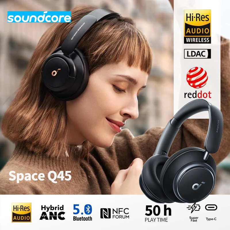 soundcore by anker Space Q45 ANC Headphone Bluetooth 5.3 Wireless Earphone  Hi-Res Sound LDAC Earbuds educe Noise by Up to 98%