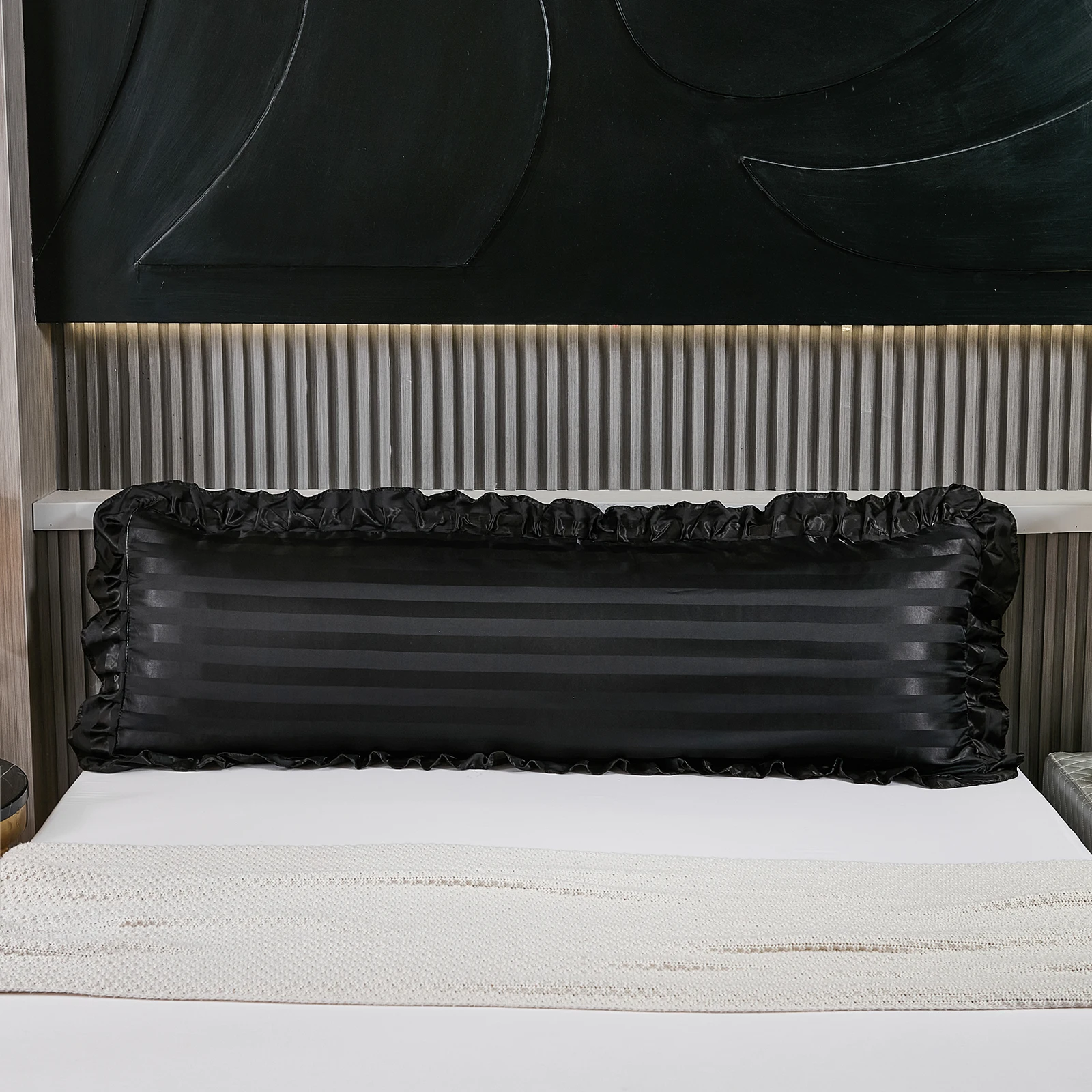 1pc White And Black And Grey Polyester Satin Strip Flounce Side Body Pillowcase Soft For Sofa Decorative Bed Pillowcase 2