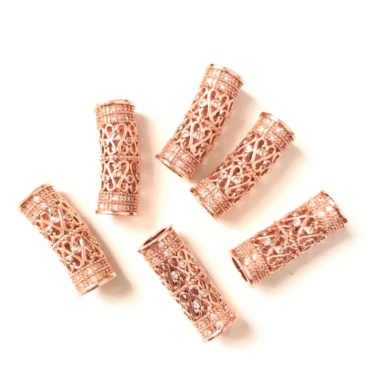 10pcs Centerpiece Hollow Tube Bar Spacer Beads Woman Bracelet Necklace Making Cubic Zirconia Pave Gold-Plated Jewelry Accessory