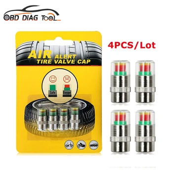 Universale 4 pz Auto Auto Monitor di Pressione Dei Pneumatici Allarme 2.4 PSI Tappo di Avviso Aria Tappi Stelo Valvola Indicatore del Sensore Strumenti Esterni Dei Pneumatici