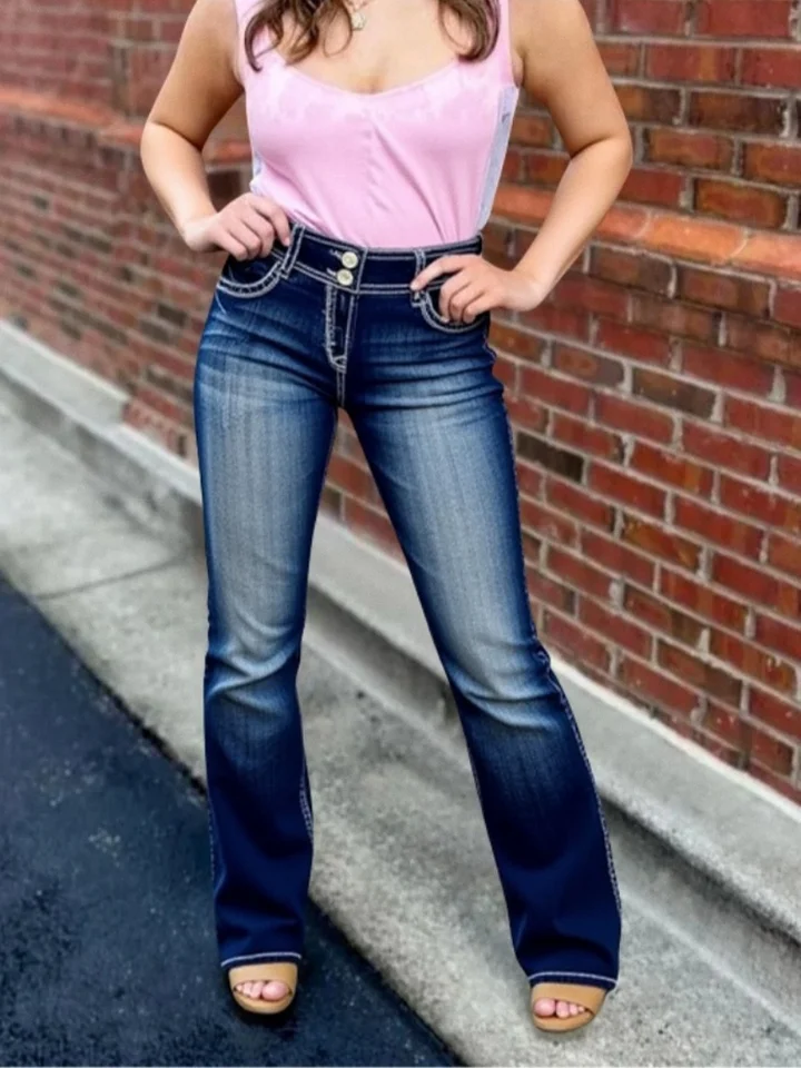 Womens Embroidered Bootcut Jeans Stylish Denim