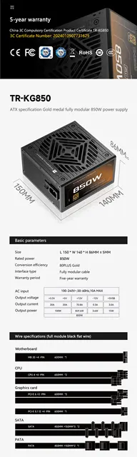 Thermalright TR-KG850 Black Gold medal fully modular power