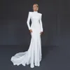 2025 Wedding Dress Mermaid Satin High Neck Sequin Long Sleeves Modest Backless Chic Bride Dress Women Customized Wedding Gown 1