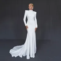 2025 Wedding Dress Mermaid Satin High Neck Sequin Long Sleeves Modest Backless Chic Bride Dress Women Customized Wedding Gown 1