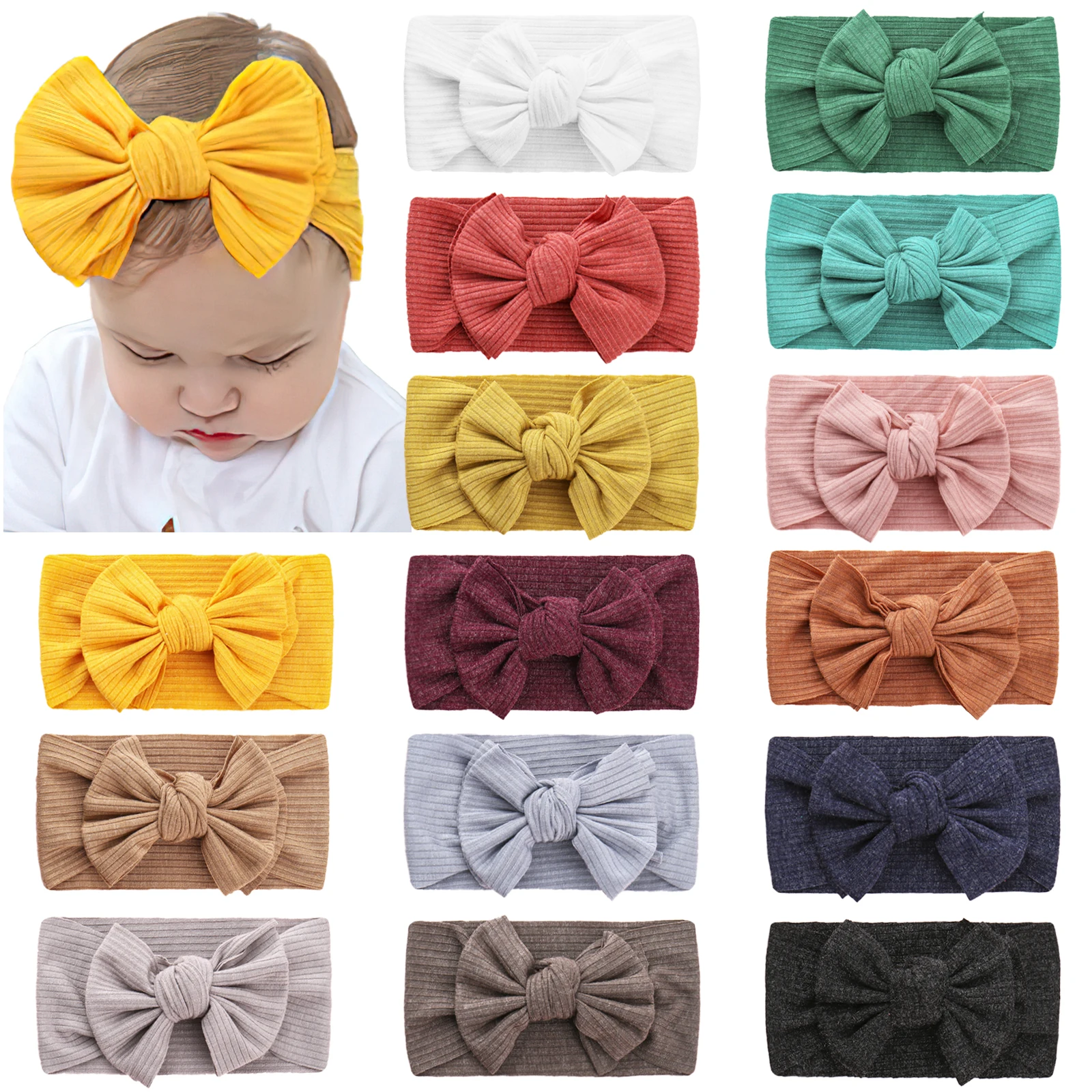 5Pcs Newborn Baby Headband For Girls Children Turban Baby Bows Soft Nylon Kids Headwear Hair Accessories Wholesales