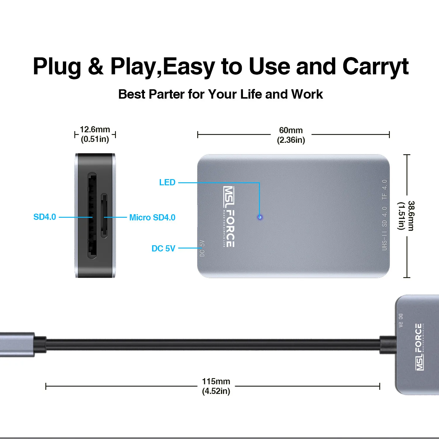 Leitor de Cartão de Memória de Alta Velocidade Uhs-ii Usb c sd 4.0 Sdxc Sdhc sd Mmc Micro Sdxc Micro Sdxc - Imagem 5