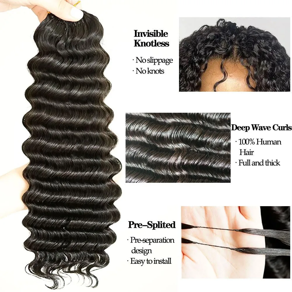 Deep Wave Boho Braids 100% Human Hair Extensions Miracle Knots Crochet Human Hair Feathered Human Crochet Hair For Braiding 6