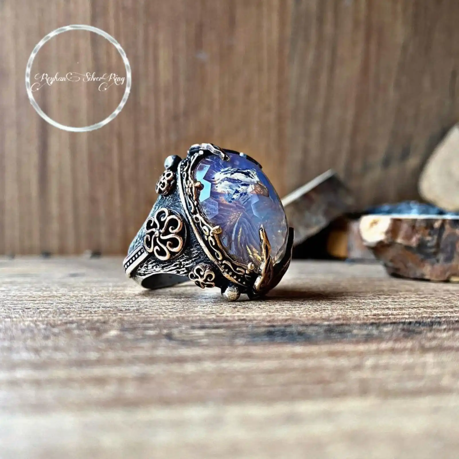 

Bohemian Silver Hawk Ring, Hand-Carved Moonstone Statement Jewelry, Fathers Day Gift, Lord of the Sky Falcon Ring, Handmade