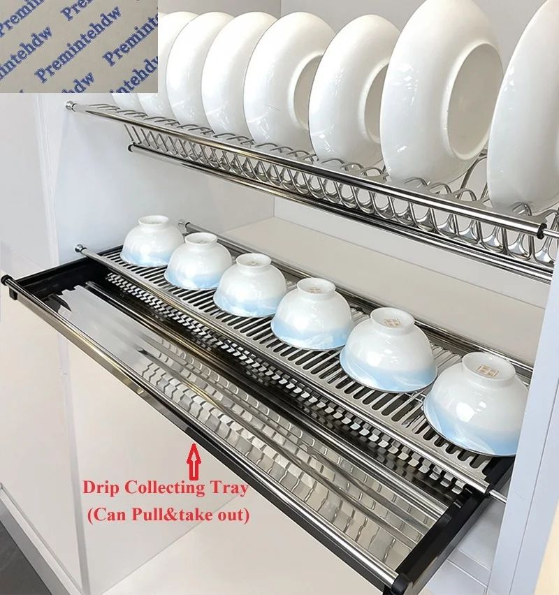 Stainless Steel 2 Tiers Dish Rack With Drip Collecting Tray Kitchen Cupboard Plate Storage Drying 1Set