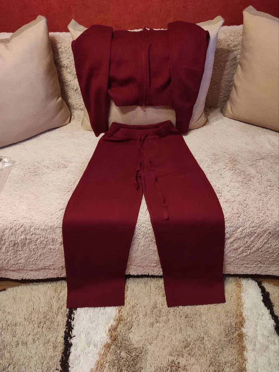 Wolfeel New Autumn Winter Zip Up Knit Pants Set Women's Trendy Slim Fit Cardigan Pants Chic Commuting Sweater Outfit photo review