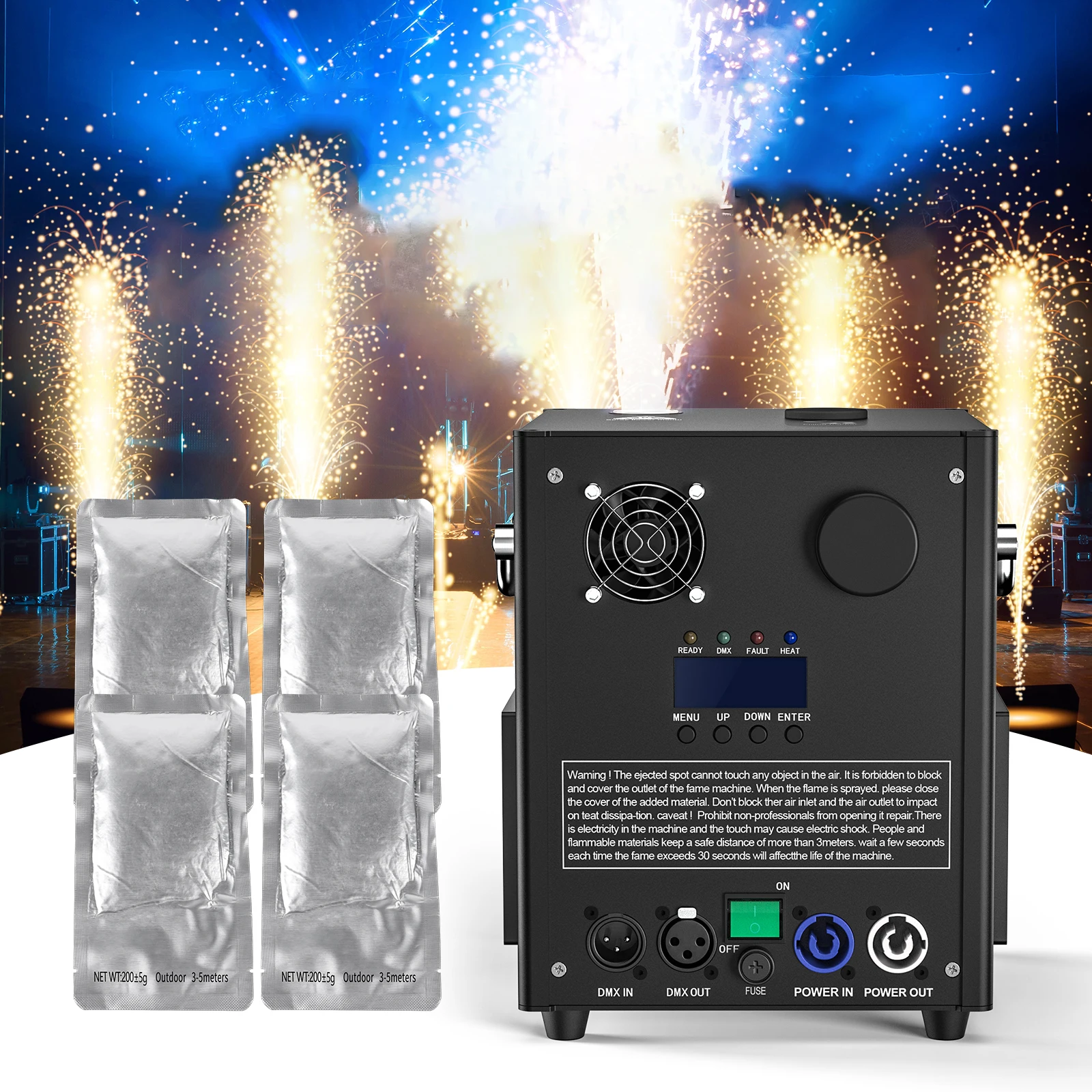 Fieryzeal 4PCS Cold Sparks Machine Fuel Outdoor High-Purity Ti Powder for Stage Machine Effects DMX Fountain Sparkular Bar Party 5