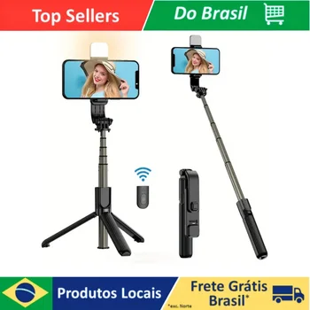 Tripé Bastão de Selfie Bluetooth com Luz e Controle – Extensão de 18,5 a 71,1 cm, Modelo S03