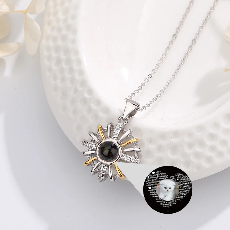 

925 Silver Personalized Photo Projection Necklace Round Cutout Niche Pendant Fashion Jewelry For Women Graduation Gift