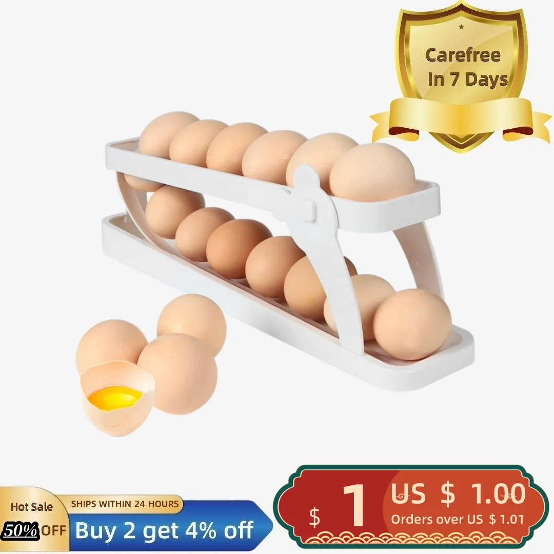 

Rolling Egg Dispenser Refrigerator Convenient And Secure Keep Tidy 2 Layers Egg Storage Rack for Every Home