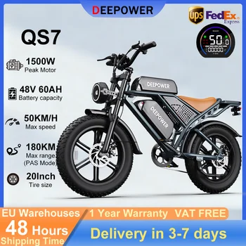 Bicicletta Elettrica DEEPOWER 1500W per Adulti, 48V 60AH con Doppia Batteria, Pneumatici Fat da 20 Pollici, per Esterni e Fuoristrada, E-bike All-Terrain