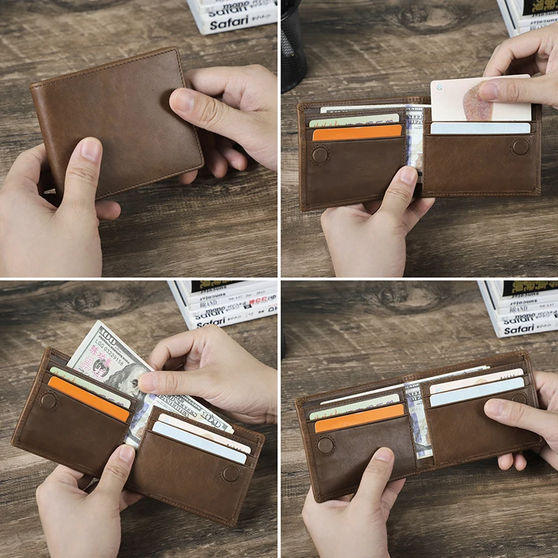 CONTACT'S Genuine Leather Men Wallet Samll Bifold Design Casual Thin Slim Wallets Card Holder Vintage Male Purse Money Clip