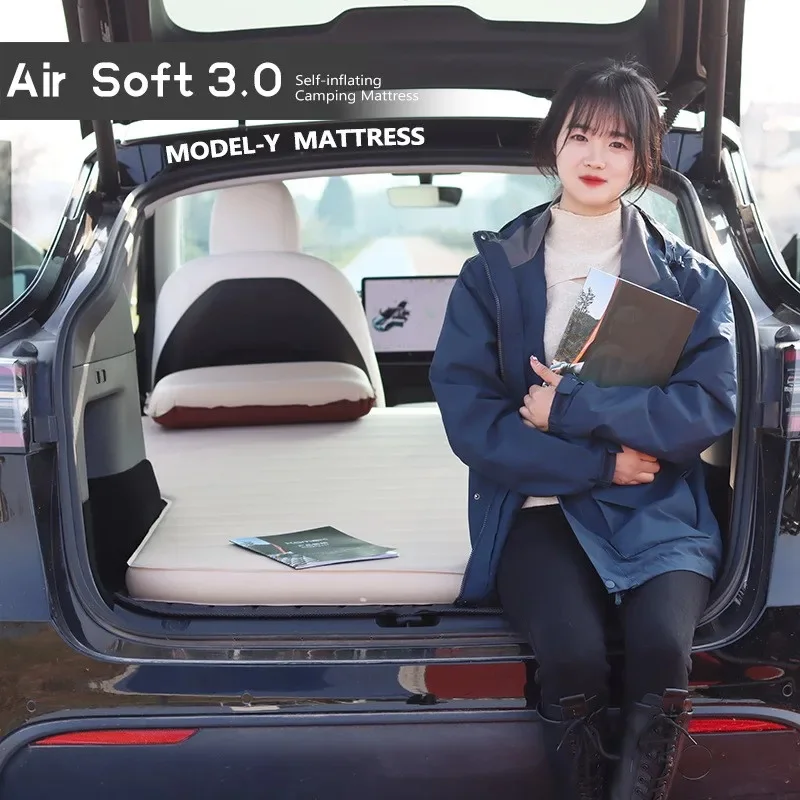 Dla Tesla Model 2023 Y samopompujące się materac kempingowy samochodu materac dmuchany łóżko składana część zewnętrzna do podróży samochodem