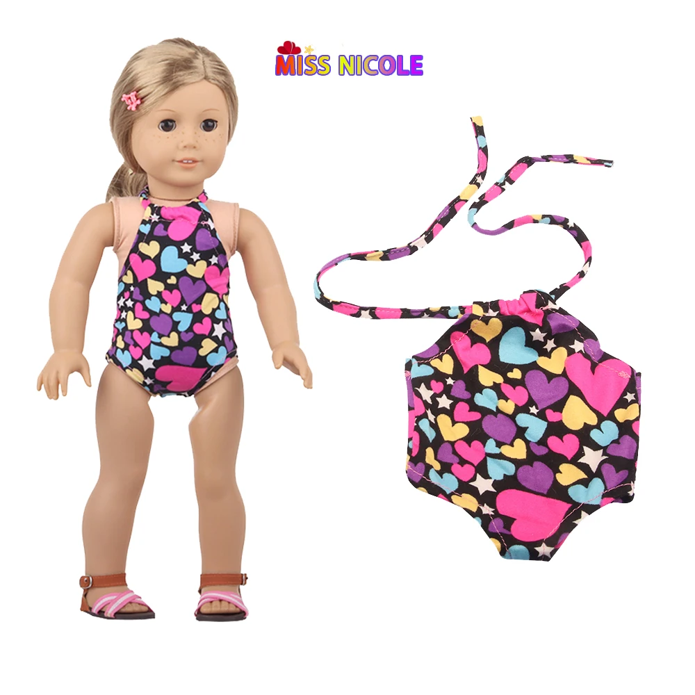 

43 Cm New Baby Born Doll Summer Love Heart pattern sling one-piece swim For 18 Inch American Doll For Girl （Only sell clothes）