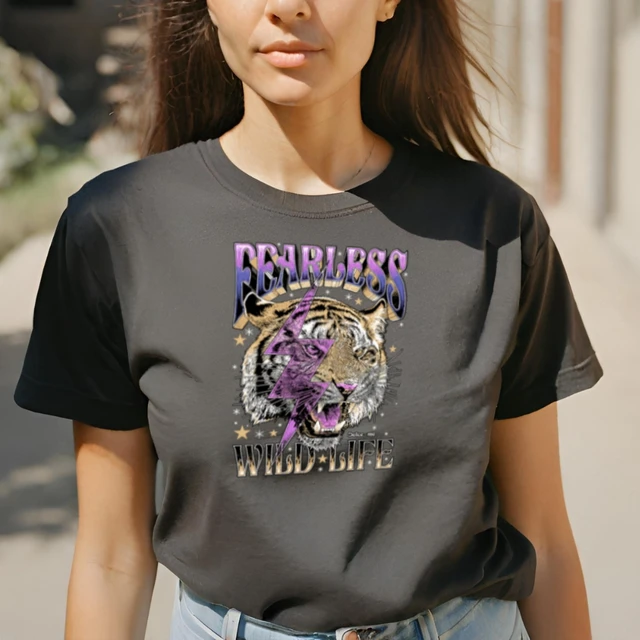 Camiseta Estampada Feminina GuGi Tigre Fearless Wild Life Algodão Macia CF01-006