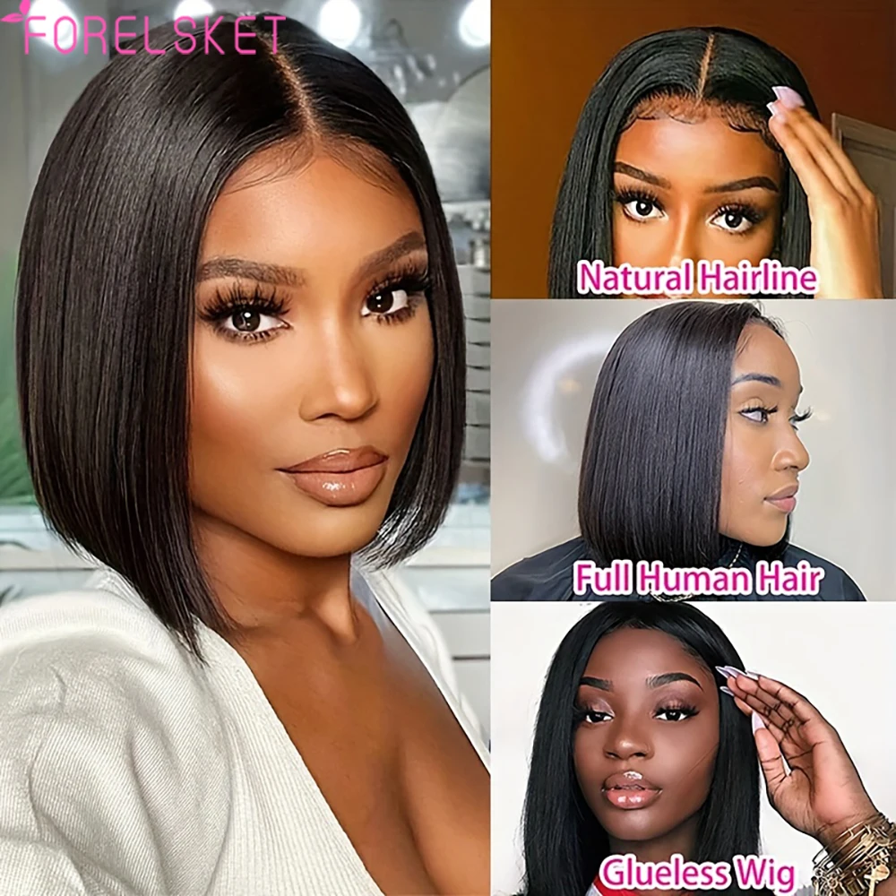 

FORELSKET Bob Wig Human Hair 4x4 HD Lace Closure Wigs 150% Density Glueless Pre Plucked With Baby Hair Short Bob Wigs For Women