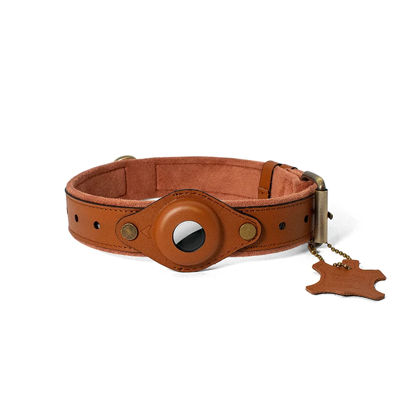 

Genuine Leather Pet Collar For Airtag Tracker Collar Puppy Christmas Years Anti-lost Dog Positioning Collar Accessories Supplies