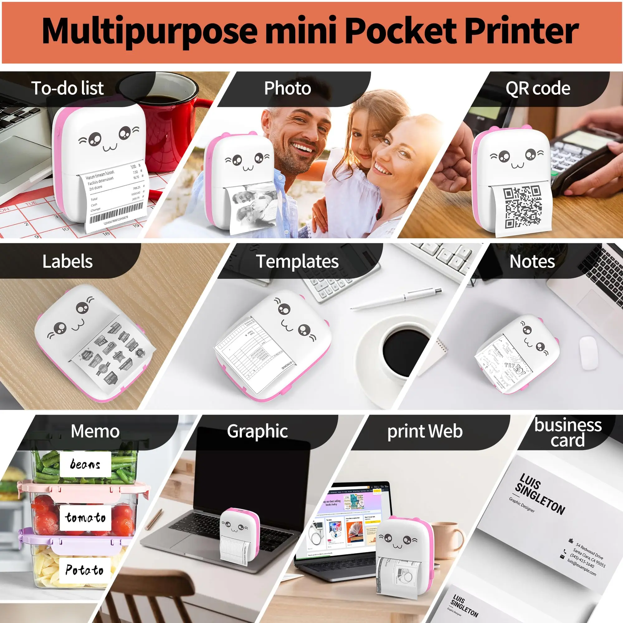 Mini Printer  Portable Thermal Printer HD Pocket Photo Printer With IOS & Android Wireless Photo Printing Tags For Gifts/Home - 5