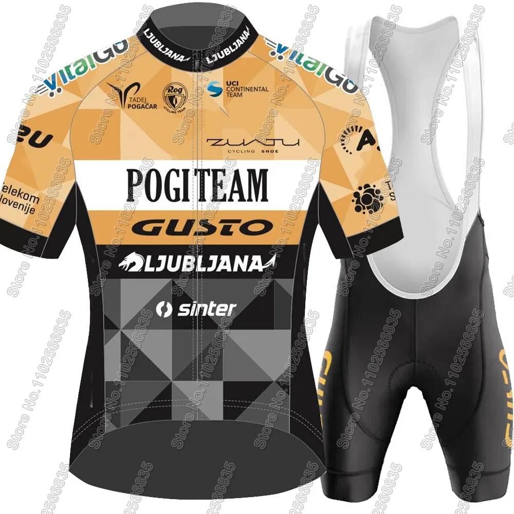 Ljubljana Gusto Team 2025 Cycling Set Men Short Sleeve Slovenia Clothing Orange Road Bike Shirts Suit Bicycle Bib Shorts MTB 2