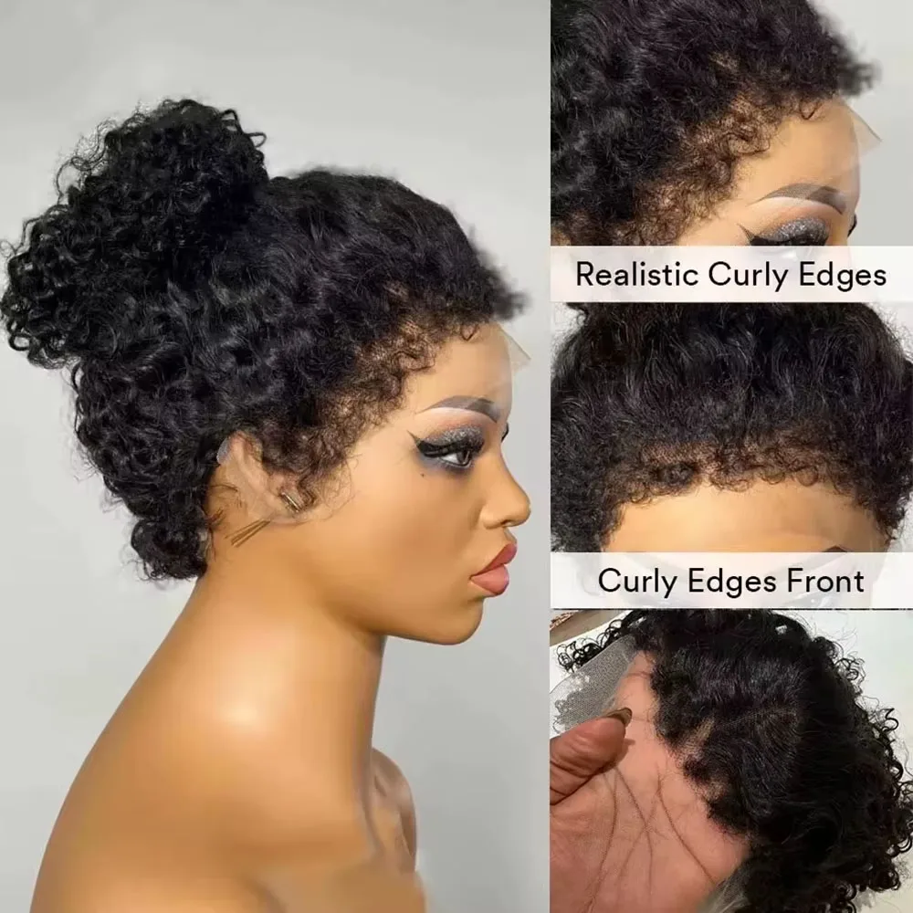 4C kinky Edges Deep Wave Frontal Wig Invisible Drawstring 360 Full HD Lace Front Wigs Water Water Glueless Wigs Human Hair 4