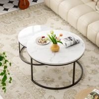 Ensemble de 2 tables basses, tables d'appoint rondes avec plateaux en MDF et cadres en métal, pour le salon, la chambre ou le coin détente, noir 2