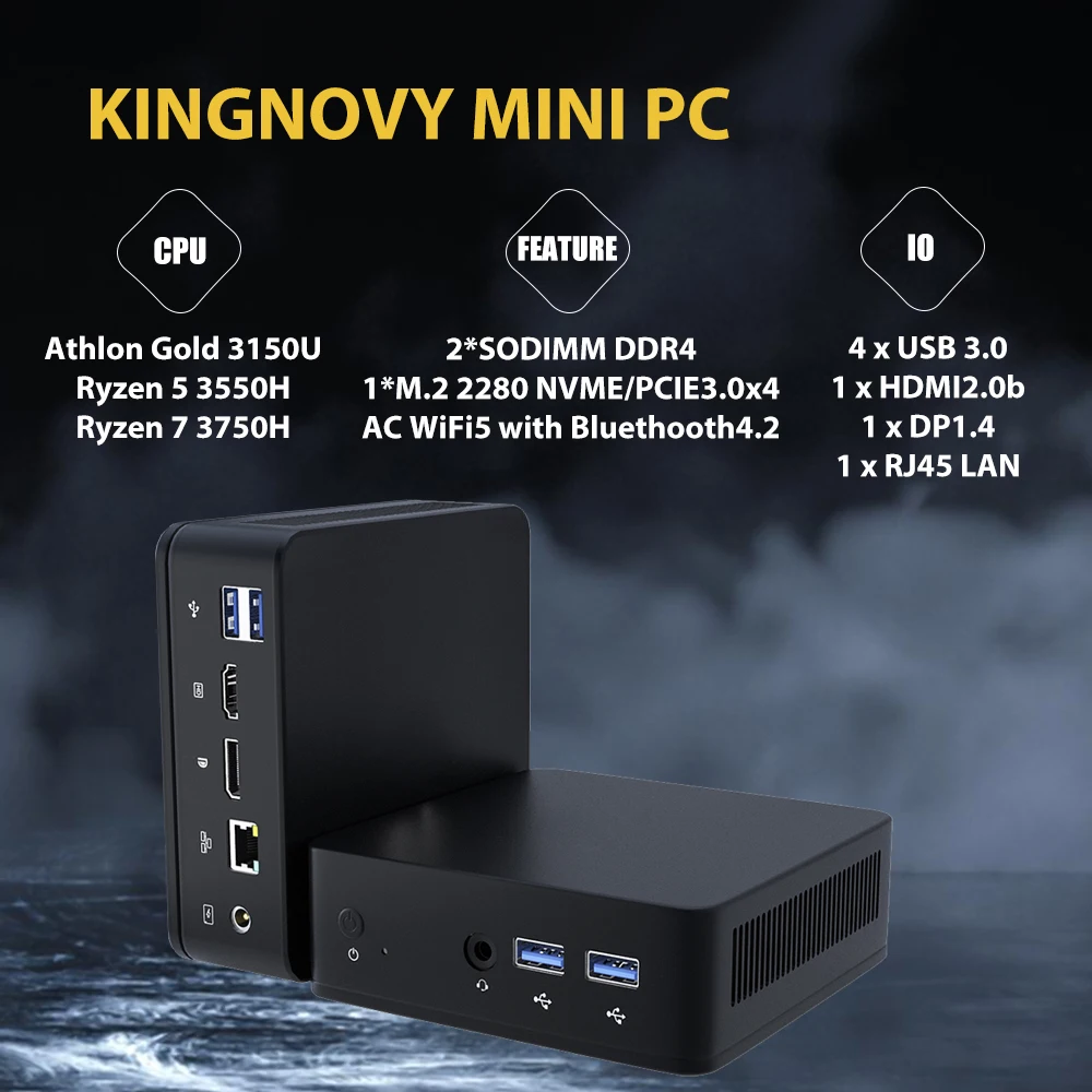 

KINGNOVY Cheap AMD Mini PC Ryzen 7 3750H 5 3550H Barebone Computer Windows 11 2xDDR4 NVMe Gaming Mini PC Dual 4K UHD HTPC WiFi