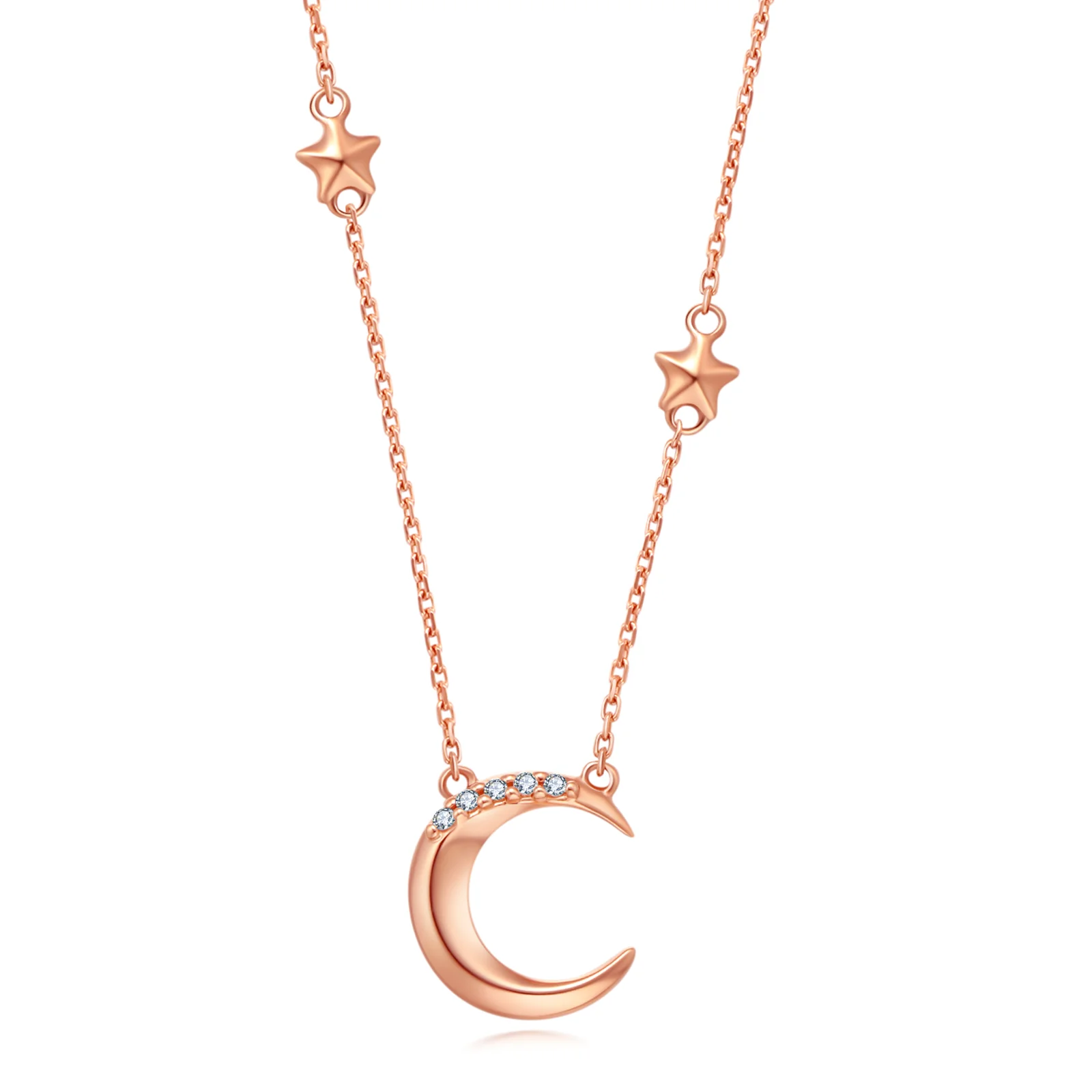 I Do Celestial Series 18K Rose Gold Necklace Diamond Moon Pendant Fine Jewelry for Women Birthday