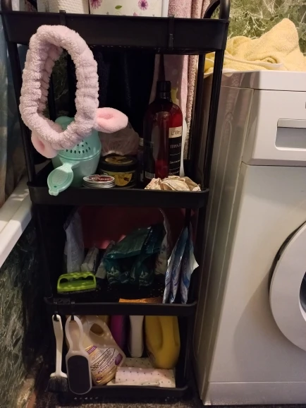 Plastic Rolling Utility Cart with Handle Storage Trolley for Office, Living Room, Kitchen, Movable Storage Organizer with Wheel photo review