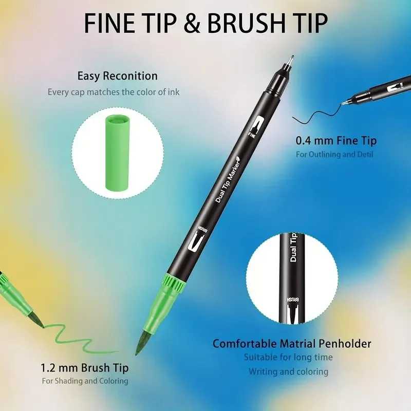 12-24 Colors Dual Tip Brush Pens Felt Tip Drawing Watercolor Art Markers Pen Dual Brush Fineliner Colouring Pen Set for Painting marker pens pen marker markers pen marker pen art marker pens art markers colored pens sketching markers felt tip markers felt markers