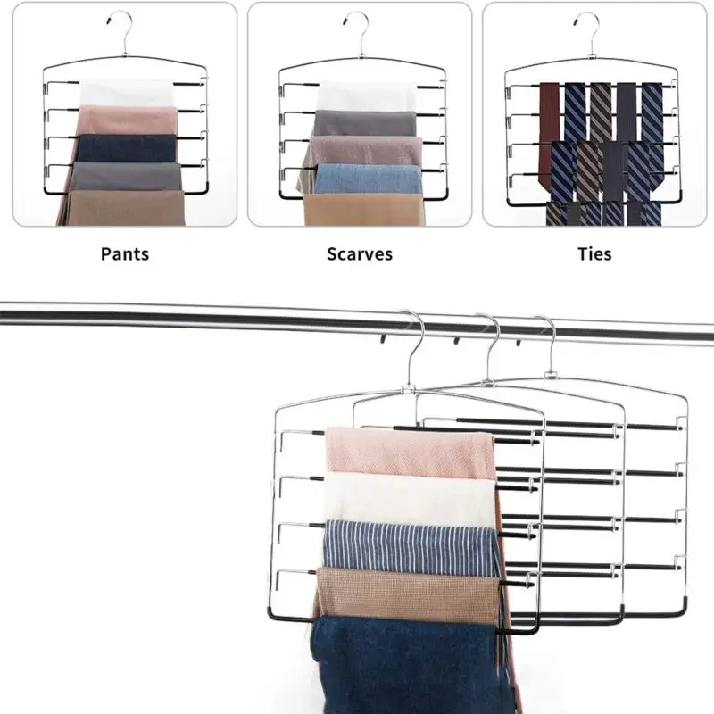 Pants Hangers Non Slip Multi-Layer Swing Arm Pants Hanger Stainless Steel Space Saver Hangers Closet Storage Organizer 5