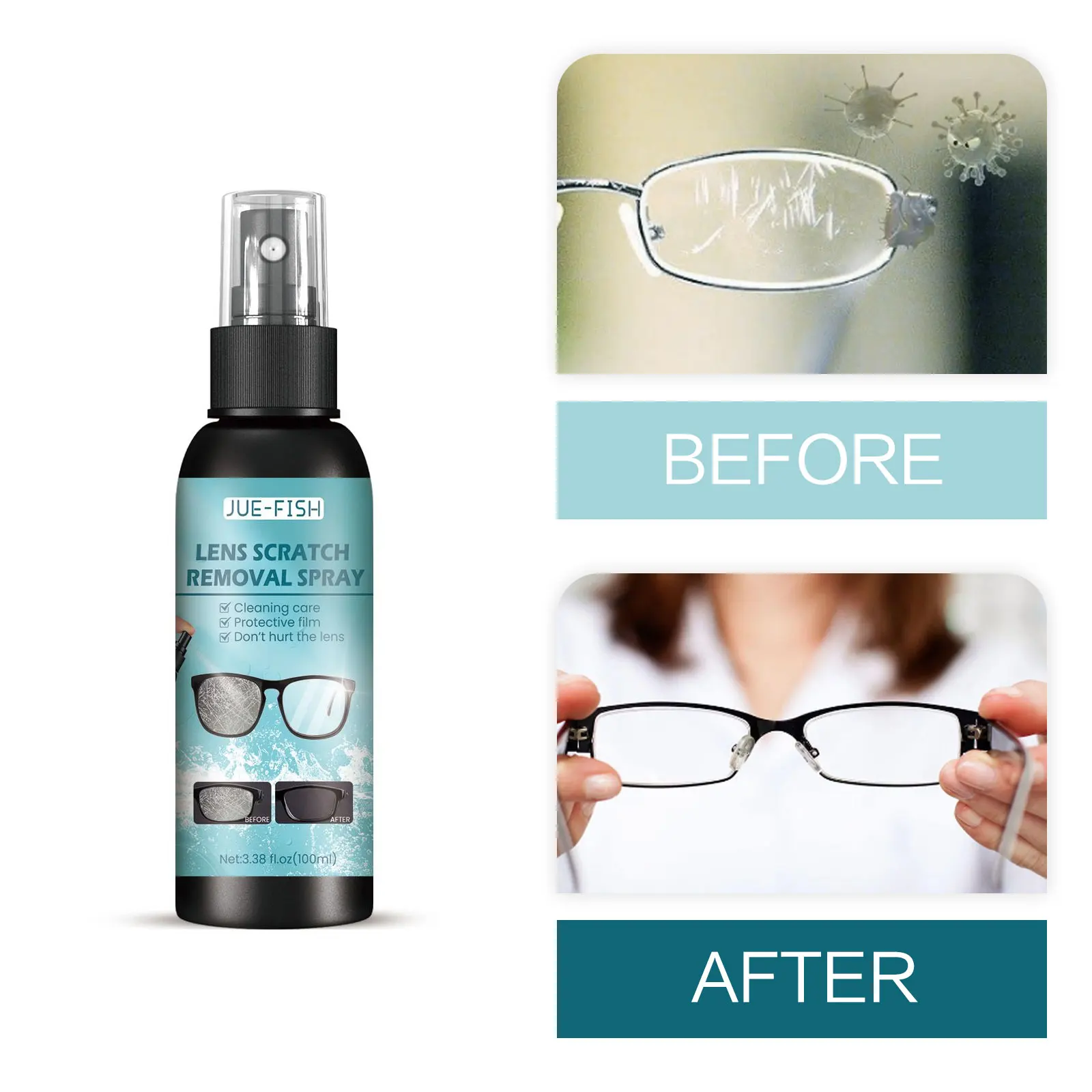 100ml Glasses Lens Cleaner Spray Eyeglass Scratch Removing Glasses Lens Refurbishment Maintenance Scratches Removal Spray