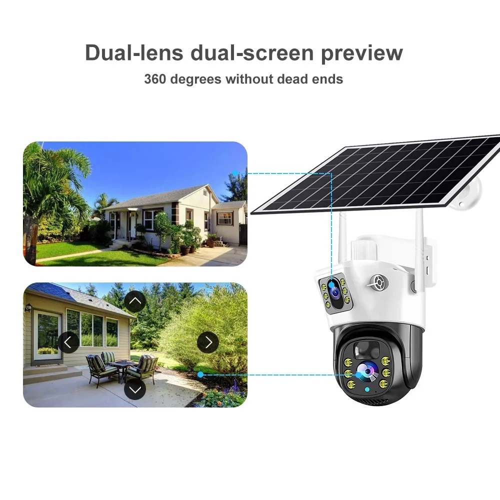 dual lens solar powered outdoor security camera