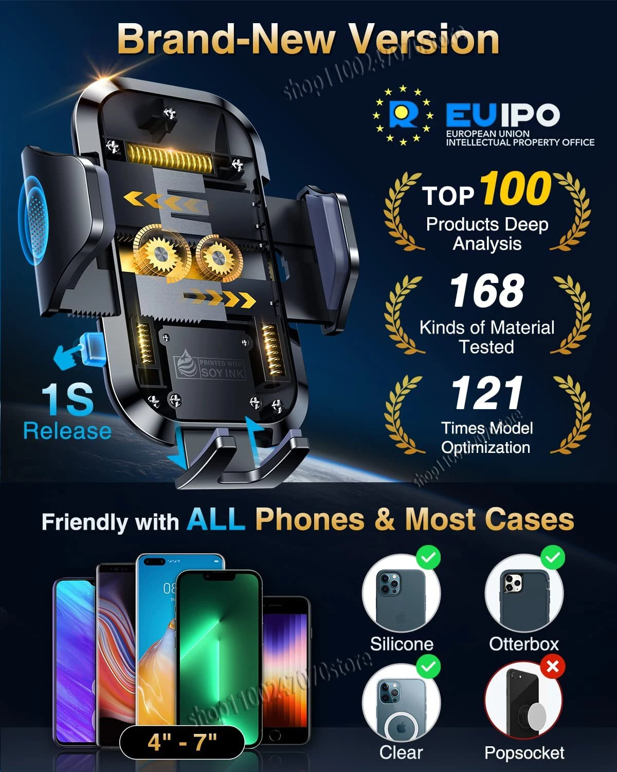 Mount Car Phone Holder Military Grade Shockproof Mobile Automobile Accessories Support Suction Dashboard Portable Cell Vent Stan