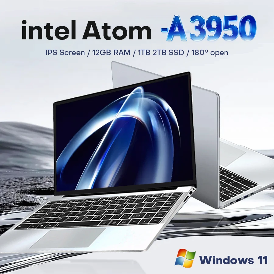 2026 Portable Laptop Computer Intel Atom A3950 Notebook PC 12GB RAM 512GB 1TB M.2 SSD Windows 11 Pro 14.1" Office Study Computer 1
